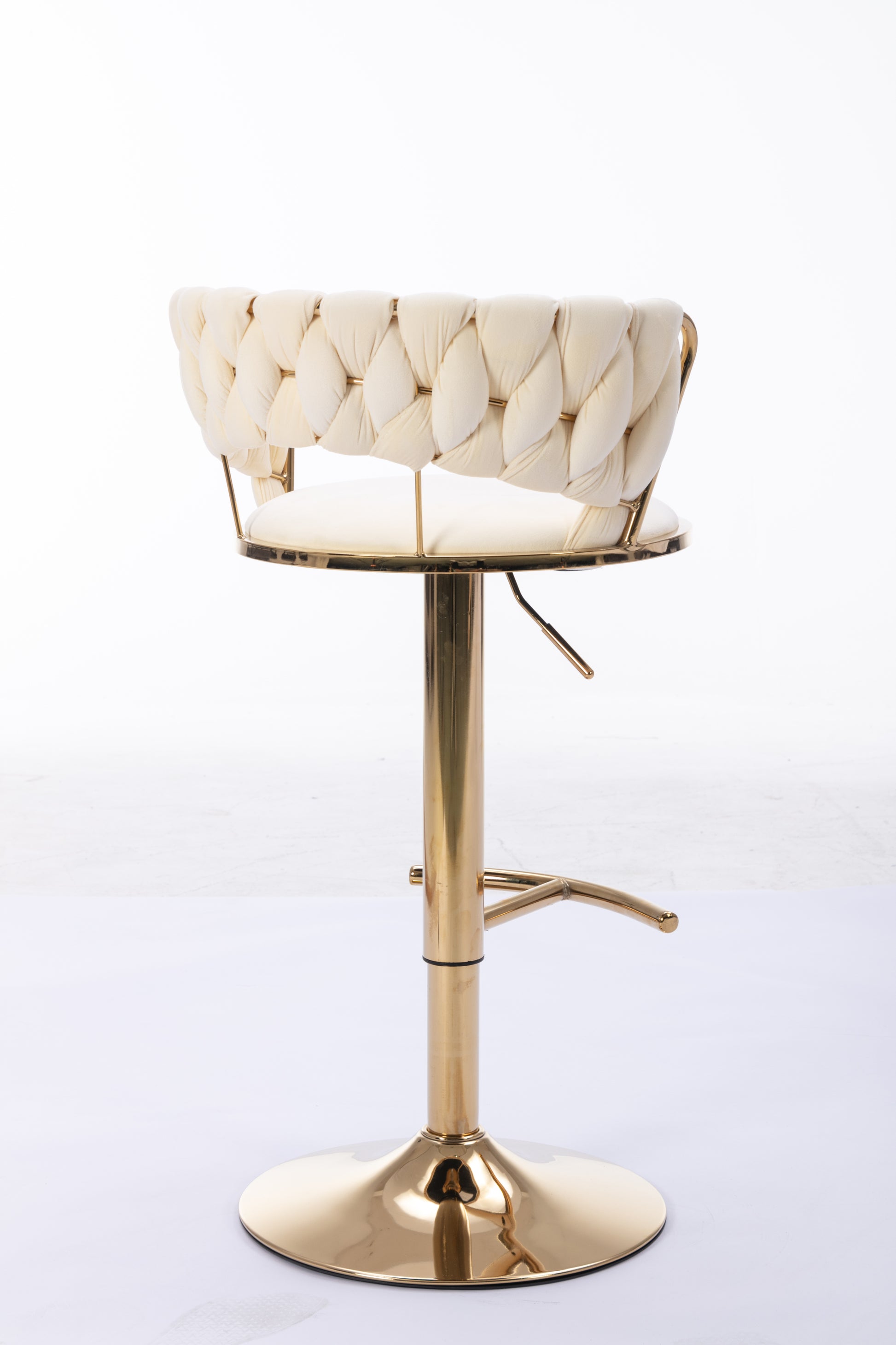 Set Of 2 Bar Stools,With Chrome Footrest And Base Swivel Height Adjustable Mechanical Lifting Velvet Golden Leg Simple Bar Stool Cream Cream Foam Fabric