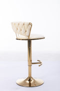 Set Of 2 Bar Stools,With Chrome Footrest And Base Swivel Height Adjustable Mechanical Lifting Velvet Golden Leg Simple Bar Stool Cream Cream Foam Fabric