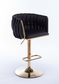Set Of 2 Bar Stools,With Chrome Footrest And Base Swivel Height Adjustable Mechanical Lifting Velvet Golden Leg Simple Bar Stool Black Black Foam Fabric