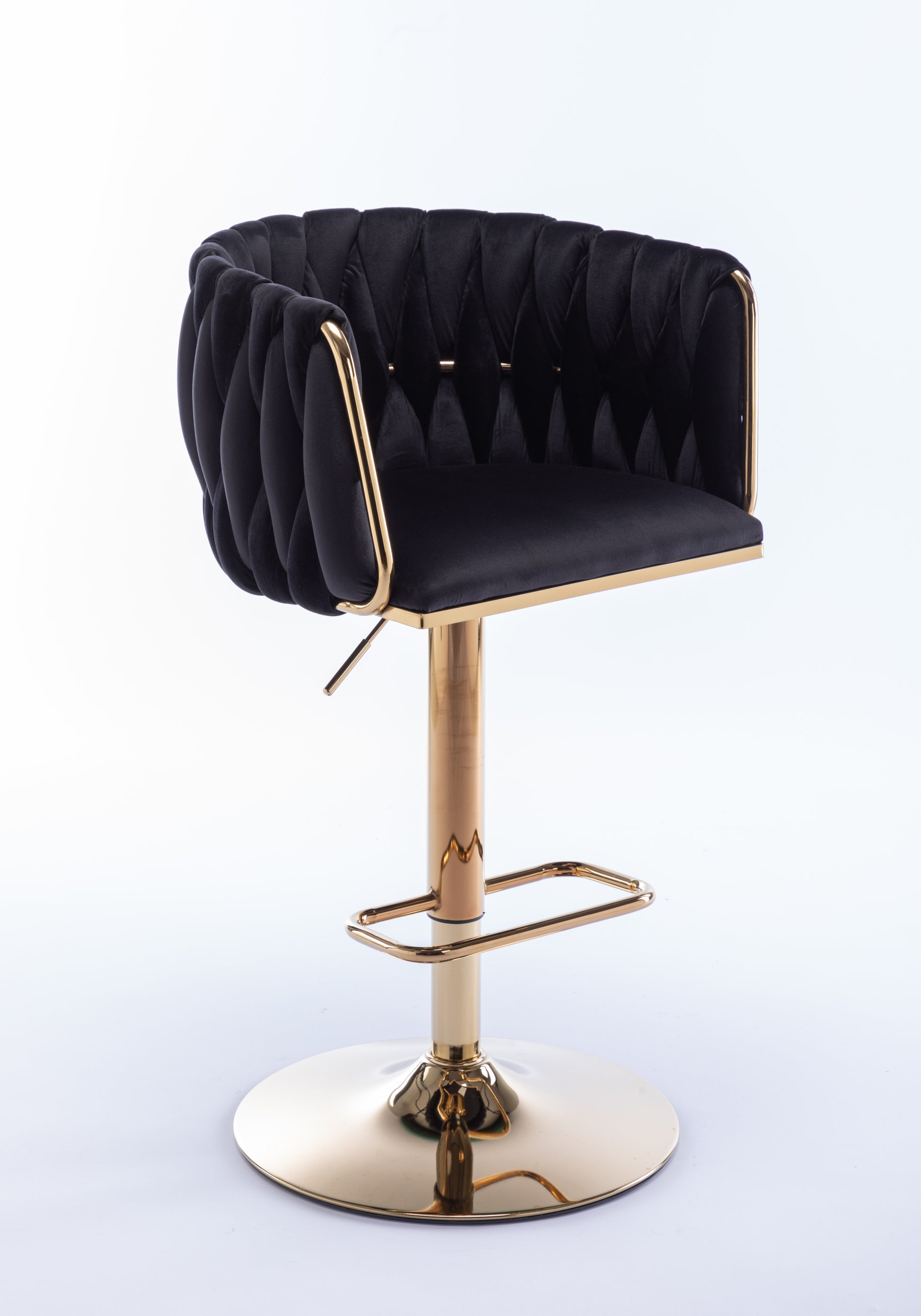 Set Of 2 Bar Stools,With Chrome Footrest And Base Swivel Height Adjustable Mechanical Lifting Velvet Golden Leg Simple Bar Stool Black Black Foam Fabric