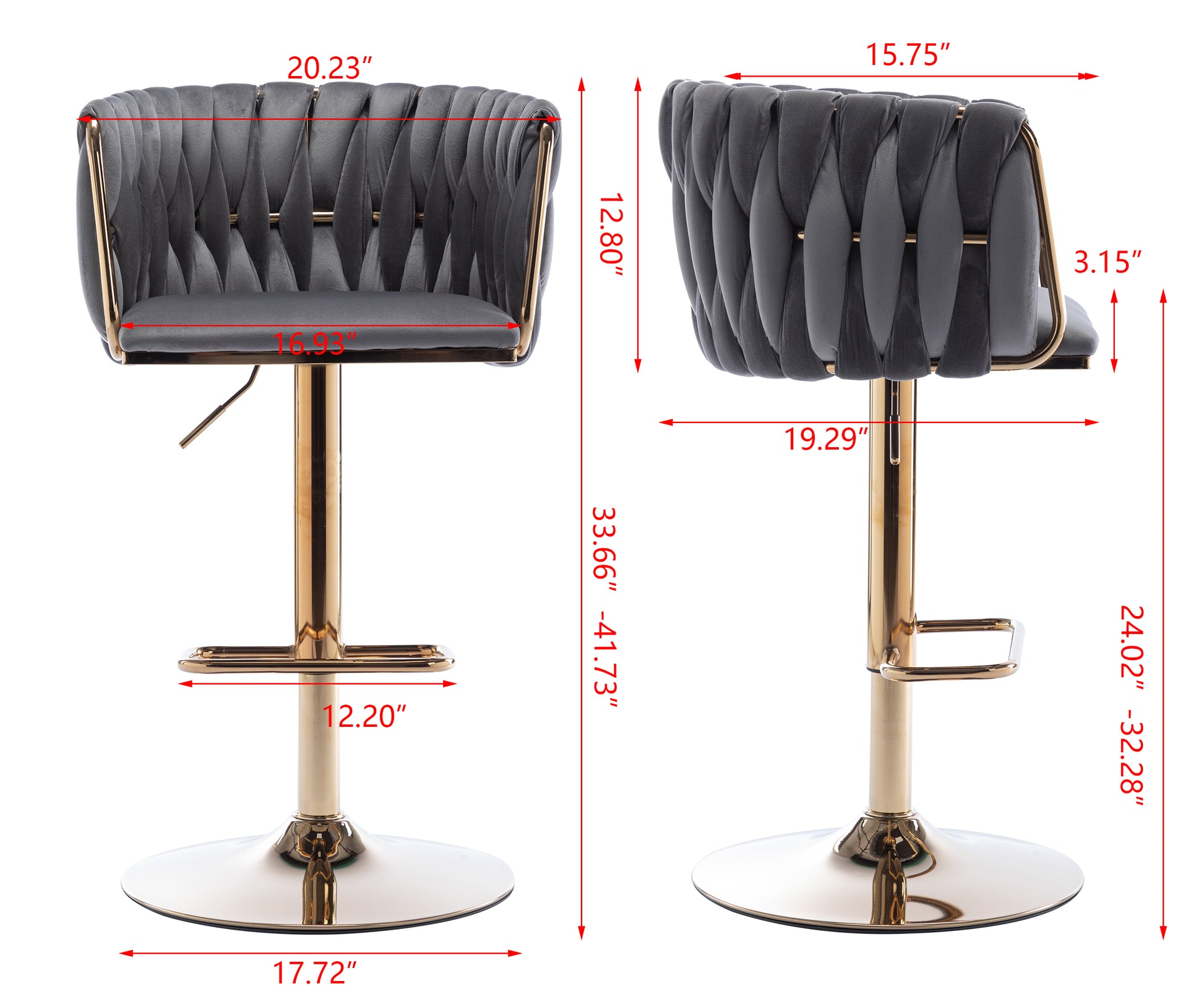Set Of 2 Bar Stools,With Chrome Footrest And Base Swivel Height Adjustable Mechanical Lifting Velvet Golden Leg Simple Bar Stool Grey Grey Foam Fabric
