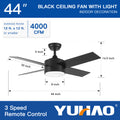 Yuhao 44 In Intergrated Led Ceiling Fan With Black Abs Blade Black Plywood