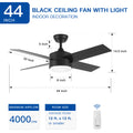 44 In Intergrated Led Ceiling Fan With Black Abs Blade Black Plywood