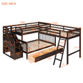 Twin Over Full L Shaped Bunk Bed With 3 Drawers, Ladder And Staircase Espresso Espresso Solid Wood