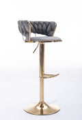 Set Of 2 Bar Stools,With Chrome Footrest And Base Swivel Height Adjustable Mechanical Lifting Velvet Golden Leg Simple Bar Stool Gray Gray Foam Fabric