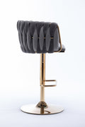 Set Of 2 Bar Stools,With Chrome Footrest And Base Swivel Height Adjustable Mechanical Lifting Velvet Golden Leg Simple Bar Stool Grey Grey Foam Fabric