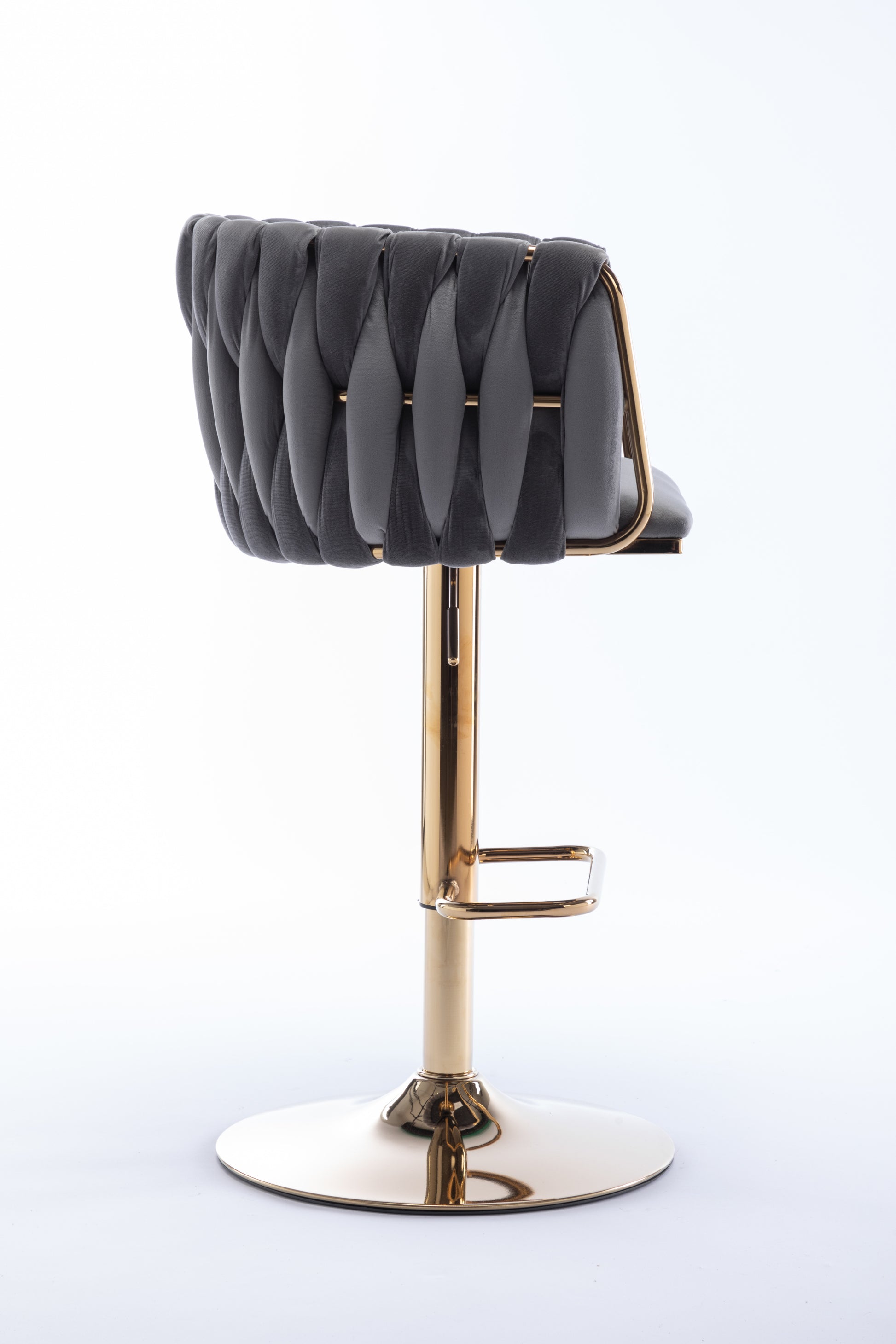 Set Of 2 Bar Stools,With Chrome Footrest And Base Swivel Height Adjustable Mechanical Lifting Velvet Golden Leg Simple Bar Stool Grey Grey Foam Fabric