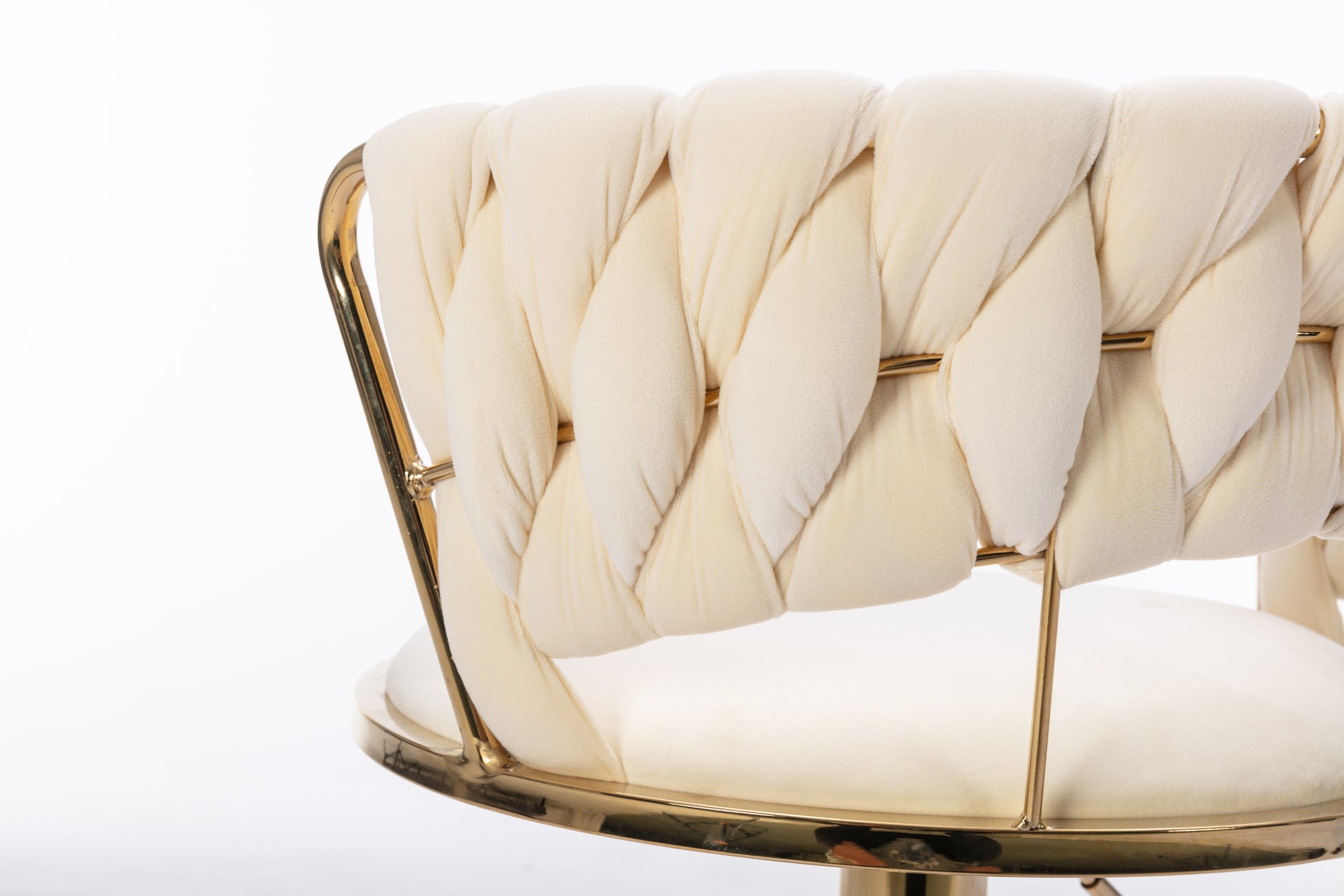 Set Of 2 Bar Stools,With Chrome Footrest And Base Swivel Height Adjustable Mechanical Lifting Velvet Golden Leg Simple Bar Stool Cream Cream Foam Fabric