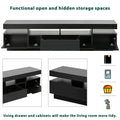 Tv Stand With 4 Open Shelves, Modern High Gloss Entertainment Center For 75 Inch Tv, Universal Tv Storage Cabinet With 16 Color Rgb Led Color Changing Lights, Black Black Particle Board