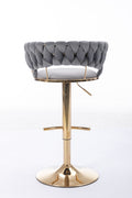 Set Of 2 Bar Stools,With Chrome Footrest And Base Swivel Height Adjustable Mechanical Lifting Velvet Golden Leg Simple Bar Stool Gray Gray Foam Fabric