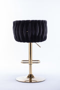 Set Of 2 Bar Stools,With Chrome Footrest And Base Swivel Height Adjustable Mechanical Lifting Velvet Golden Leg Simple Bar Stool Black Black Foam Fabric
