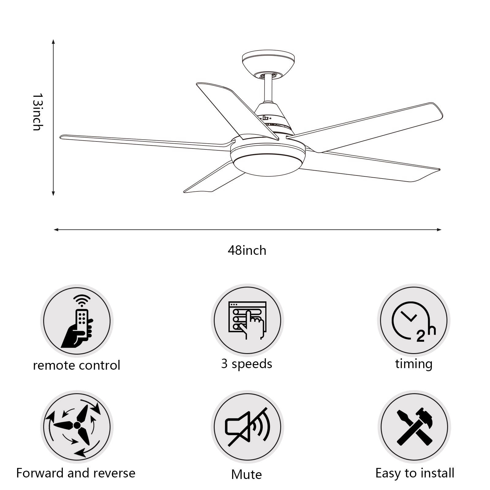 48 In Intergrated Led Ceiling Fan With White Abs Blade White Abs