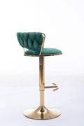 Set Of 2 Bar Stools,With Chrome Footrest And Base Swivel Height Adjustable Mechanical Lifting Velvet Golden Leg Simple Bar Stool Green Green Foam Fabric