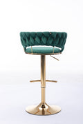 Set Of 2 Bar Stools,With Chrome Footrest And Base Swivel Height Adjustable Mechanical Lifting Velvet Golden Leg Simple Bar Stool Green Green Foam Fabric