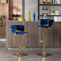 Set Of 2 Bar Stools,With Chrome Footrest And Base Swivel Height Adjustable Mechanical Lifting Velvet Golden Leg Simple Bar Stool Blue Blue Foam Fabric