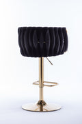 Set Of 2 Bar Stools,With Chrome Footrest And Base Swivel Height Adjustable Mechanical Lifting Velvet Golden Leg Simple Bar Stool Black Black Foam Fabric
