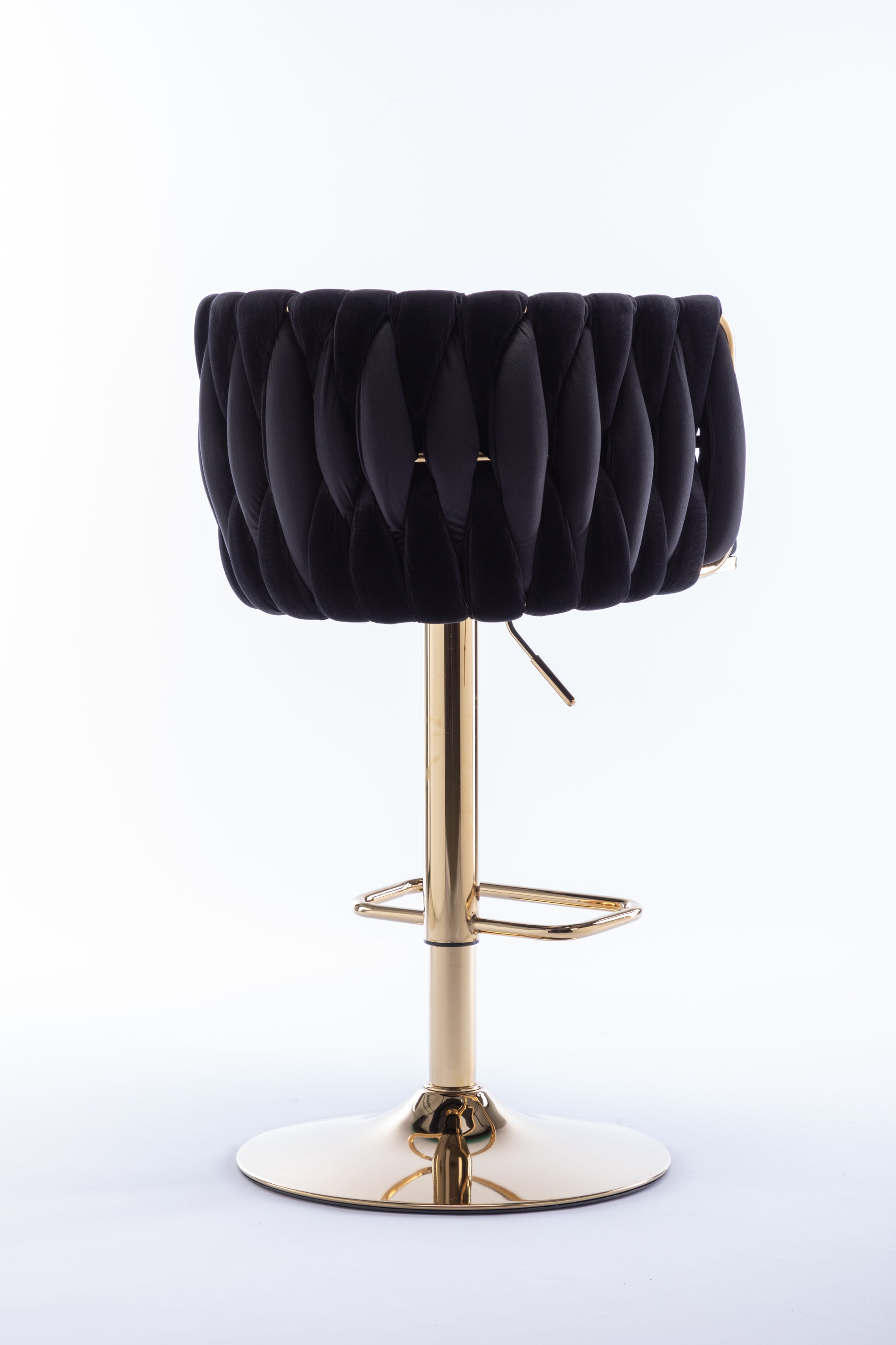 Set Of 2 Bar Stools,With Chrome Footrest And Base Swivel Height Adjustable Mechanical Lifting Velvet Golden Leg Simple Bar Stool Black Black Foam Fabric