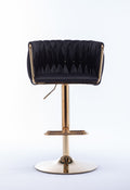 Set Of 2 Bar Stools,With Chrome Footrest And Base Swivel Height Adjustable Mechanical Lifting Velvet Golden Leg Simple Bar Stool Black Black Foam Fabric