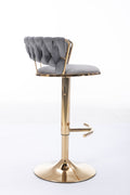 Set Of 2 Bar Stools,With Chrome Footrest And Base Swivel Height Adjustable Mechanical Lifting Velvet Golden Leg Simple Bar Stool Gray Gray Foam Fabric