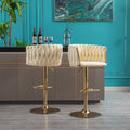 Set Of 2 Bar Stools,With Chrome Footrest And Base Swivel Height Adjustable Mechanical Lifting Velvet Golden Leg Simple Bar Stoo,Ivory Metal Ivory Dining Room Foam Modern Handle Bar Stools Foam