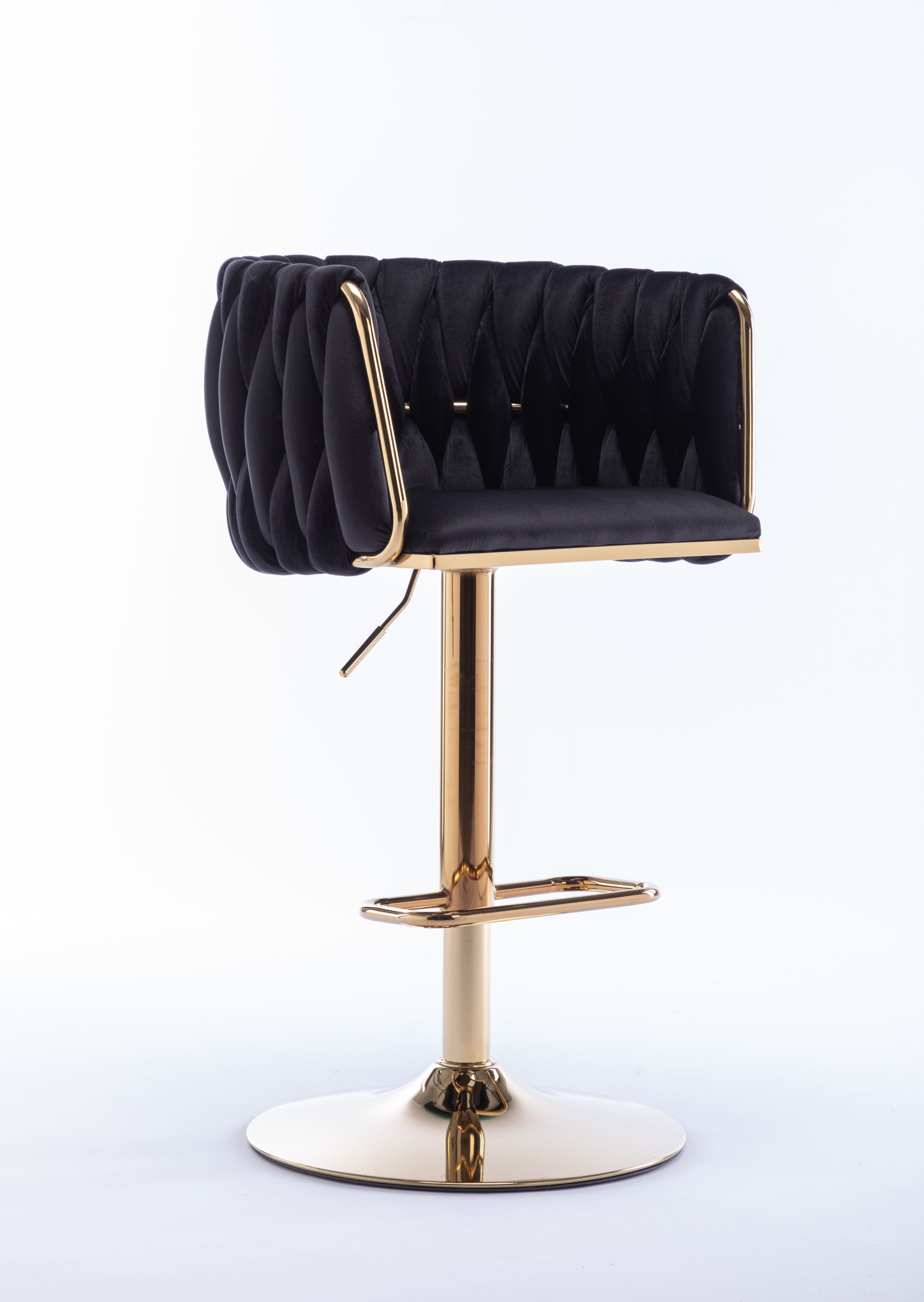 Set Of 2 Bar Stools,With Chrome Footrest And Base Swivel Height Adjustable Mechanical Lifting Velvet Golden Leg Simple Bar Stool Black Black Foam Fabric