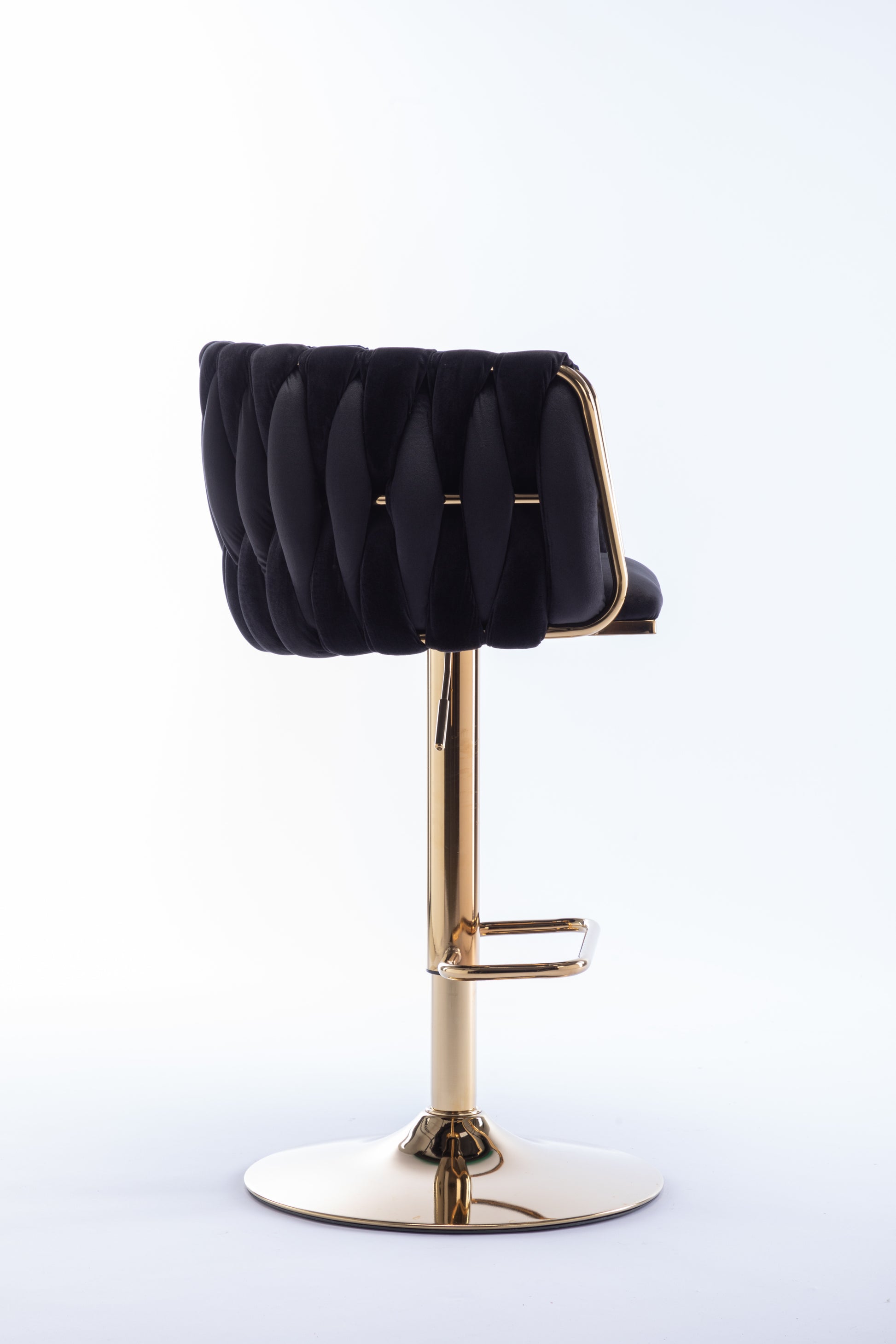 Set Of 2 Bar Stools,With Chrome Footrest And Base Swivel Height Adjustable Mechanical Lifting Velvet Golden Leg Simple Bar Stool Black Black Foam Fabric