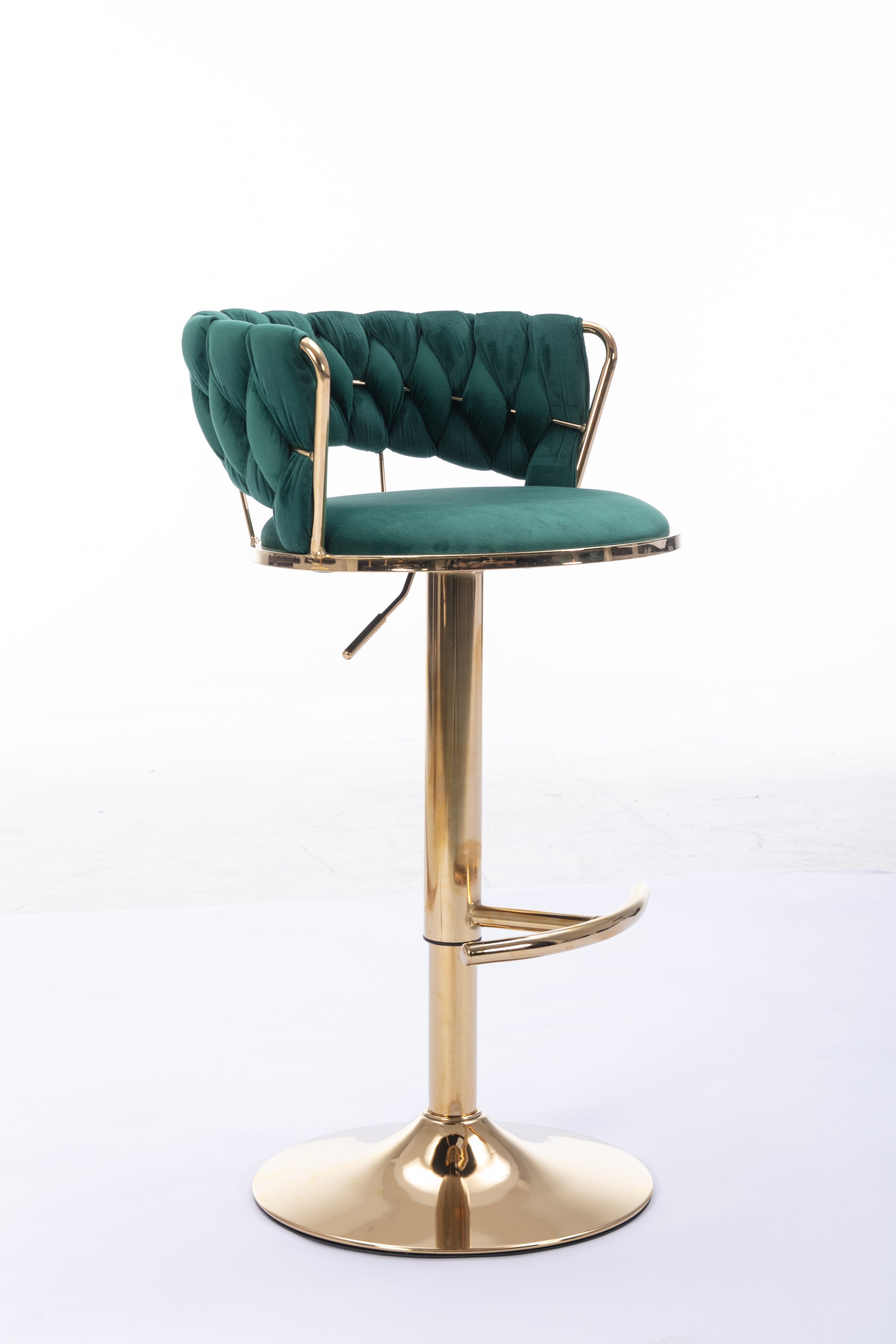 Set Of 2 Bar Stools,With Chrome Footrest And Base Swivel Height Adjustable Mechanical Lifting Velvet Golden Leg Simple Bar Stool Green Green Foam Fabric