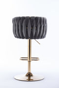 Set Of 2 Bar Stools,With Chrome Footrest And Base Swivel Height Adjustable Mechanical Lifting Velvet Golden Leg Simple Bar Stool Grey Grey Foam Fabric