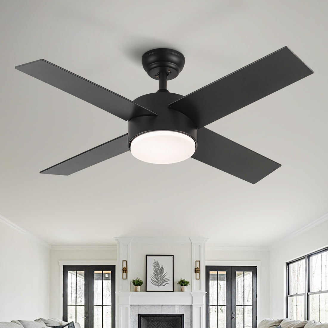 44 In Intergrated Led Ceiling Fan With Black Abs Blade Black Plywood