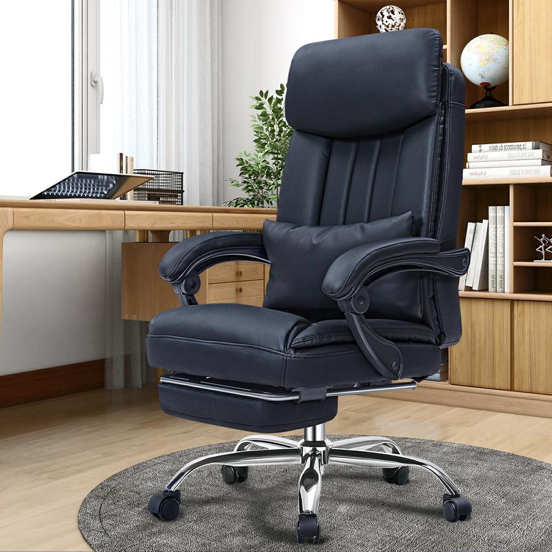 Exectuive Chair High Back Adjustable Managerial Home Desk Chair Black Cotton Leather