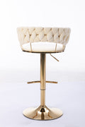 Set Of 2 Bar Stools,With Chrome Footrest And Base Swivel Height Adjustable Mechanical Lifting Velvet Golden Leg Simple Bar Stool Cream Cream Foam Fabric