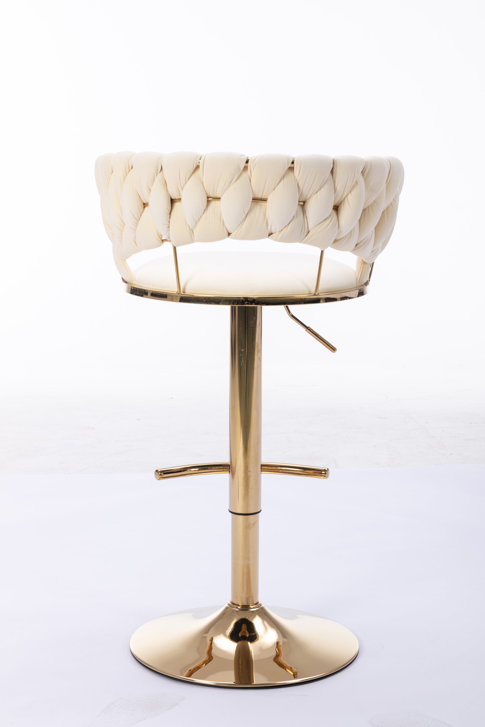 Set Of 2 Bar Stools,With Chrome Footrest And Base Swivel Height Adjustable Mechanical Lifting Velvet Golden Leg Simple Bar Stool Cream Cream Foam Fabric