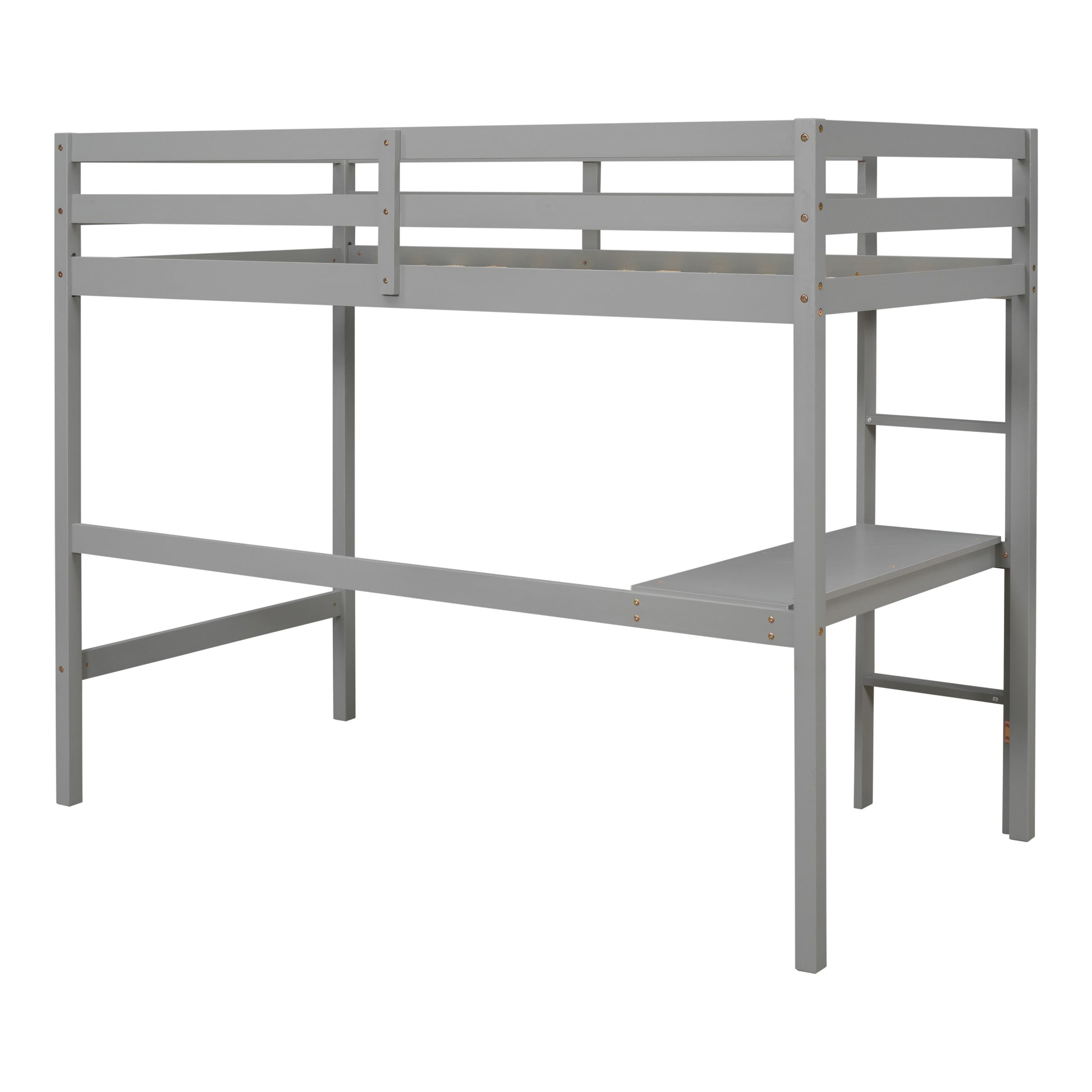 Twin Loft Pine Wood Bed With Built In Desk, Safety Guardrails, Ladder,Grey Old Sku:W50450910 Twin Grey Pine