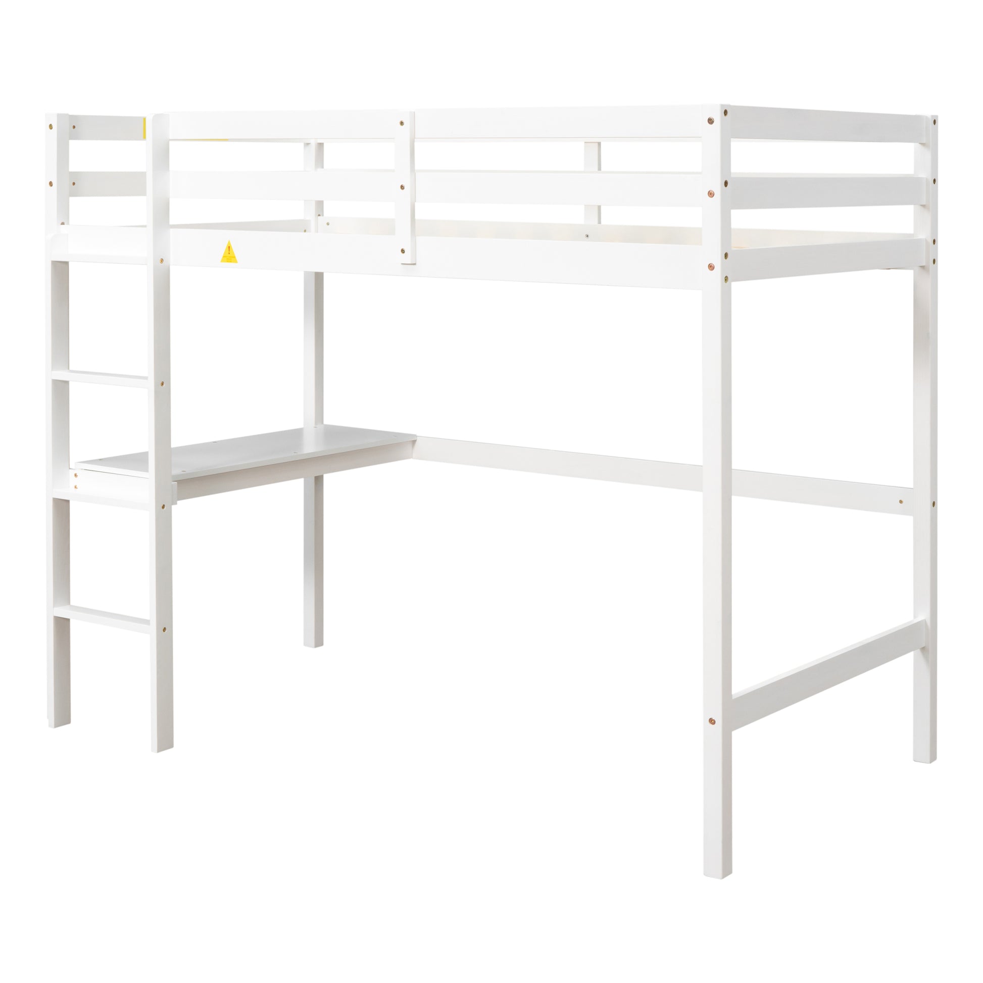 Twin Loft Pine Wood Bed With Built In Desk, Safety Guardrails, Ladder,White Old Sku:W50450911 Twin White Pine