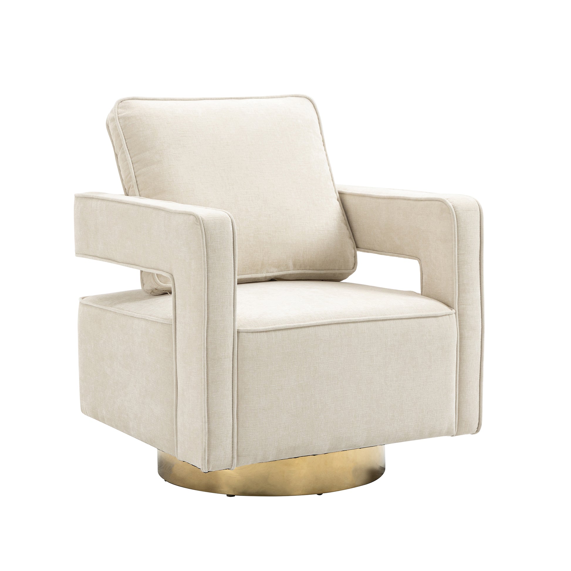 30.7"W Swivel Accent Open Back Chair Modern Comfy Sofa Chair With Gold Stainless Steel Base For Nursery Bedroom Living Room Hotel Office, Club Chair Leisure Arm Chair For Lounge Beige Chenille Beige