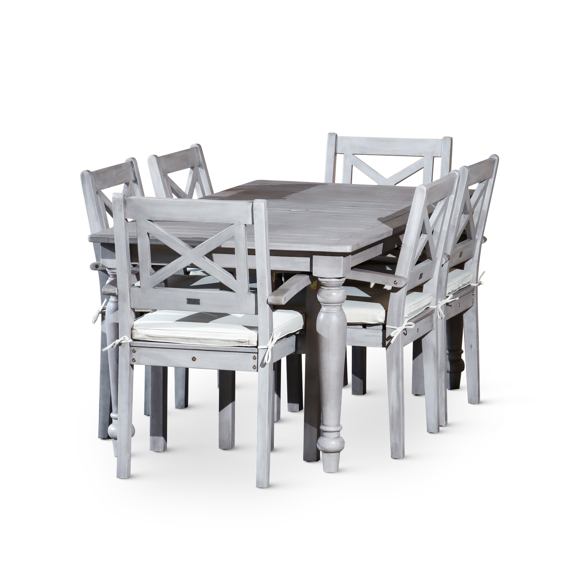 Rectangular 7 Piece Dining Set Silver Grey Solid Wood