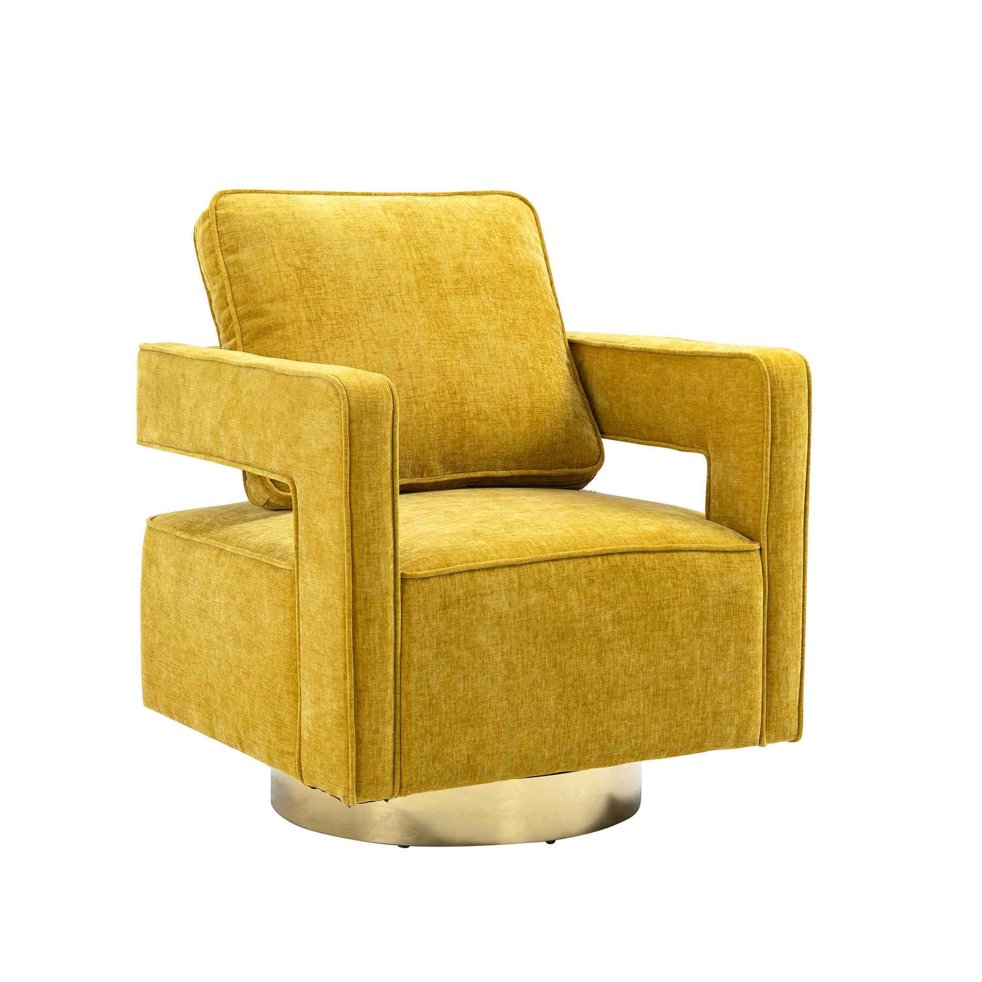 30.7"W Swivel Accent Open Back Chair Modern Comfy Sofa Chair With Gold Stainless Steel Base For Nursery Bedroom Living Room Hotel Office, Club Chair Leisure Arm Chair For Lounge Mustard Chenille