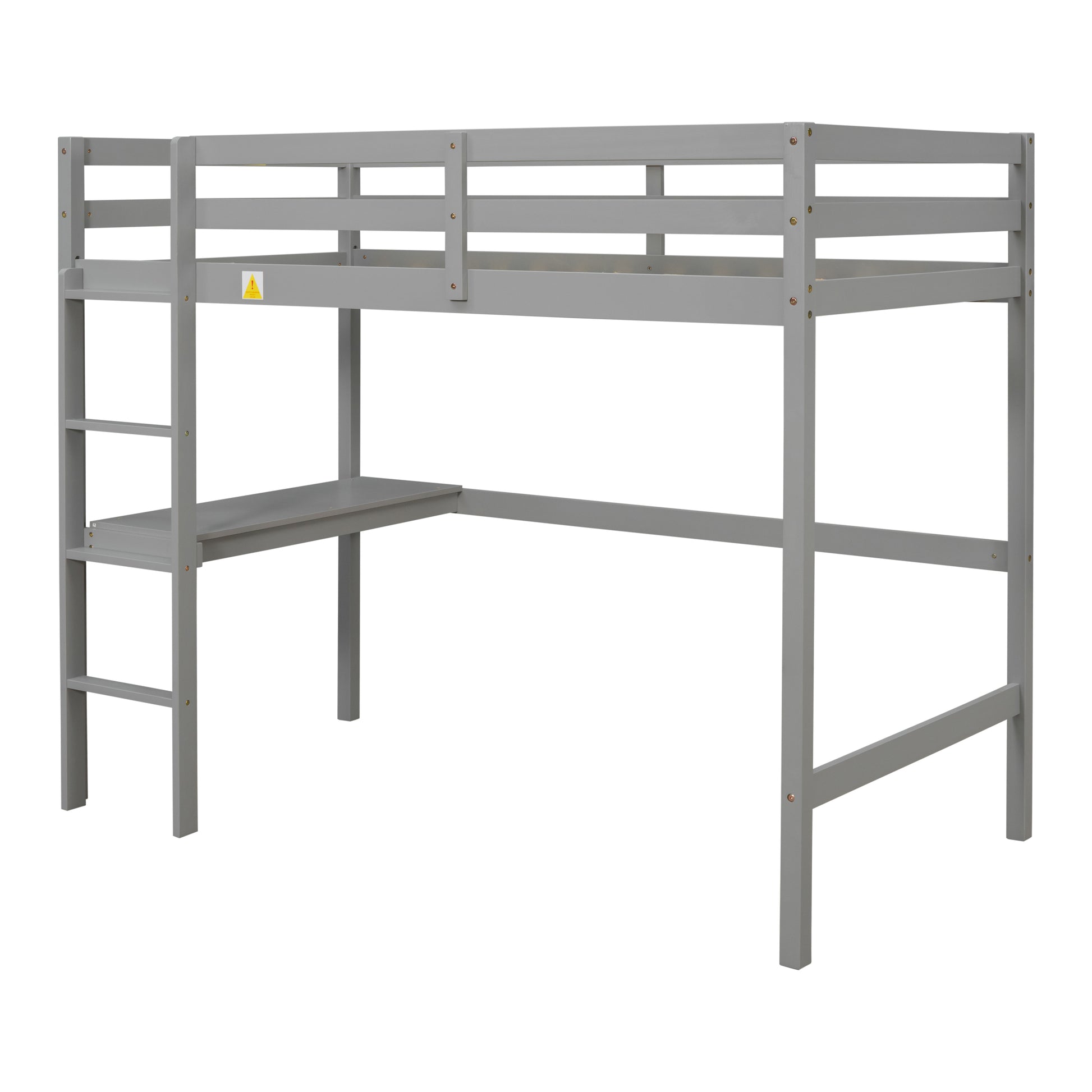 Twin Loft Pine Wood Bed With Built In Desk, Safety Guardrails, Ladder,Grey Old Sku:W50450910 Twin Grey Pine