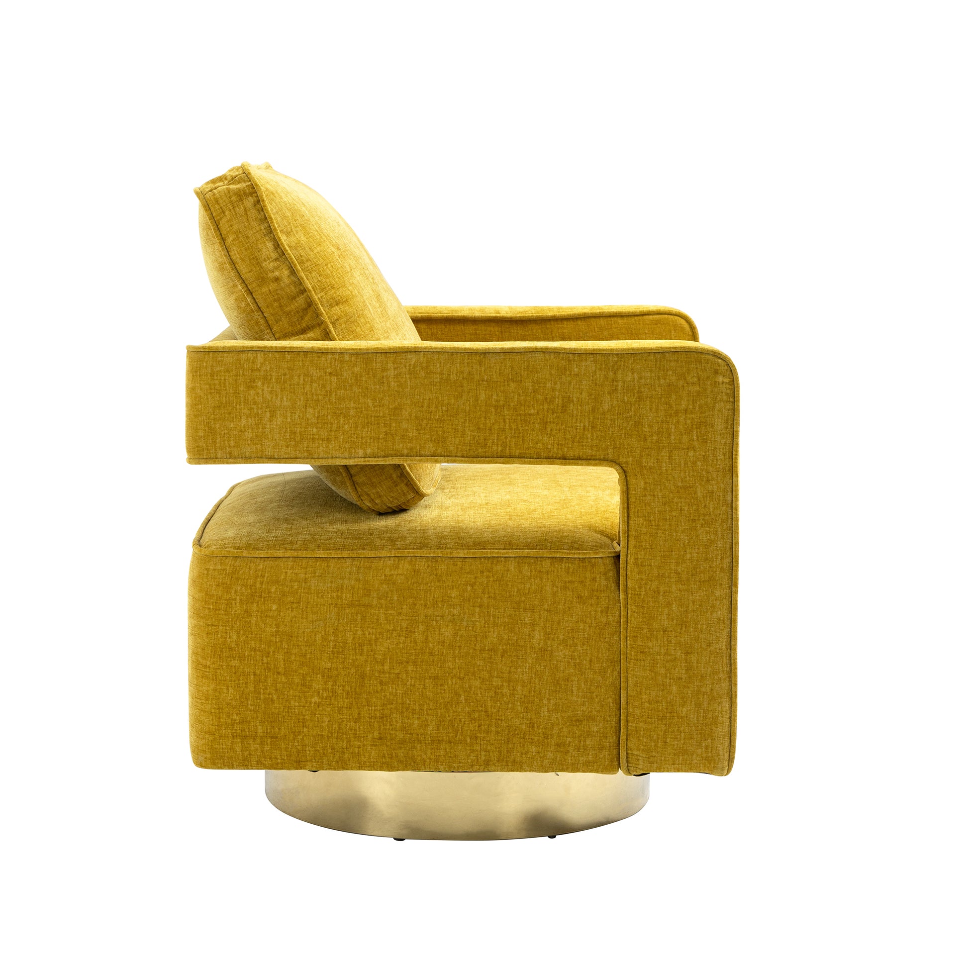 30.7"W Swivel Accent Open Back Chair Modern Comfy Sofa Chair With Gold Stainless Steel Base For Nursery Bedroom Living Room Hotel Office, Club Chair Leisure Arm Chair For Lounge Mustard Chenille