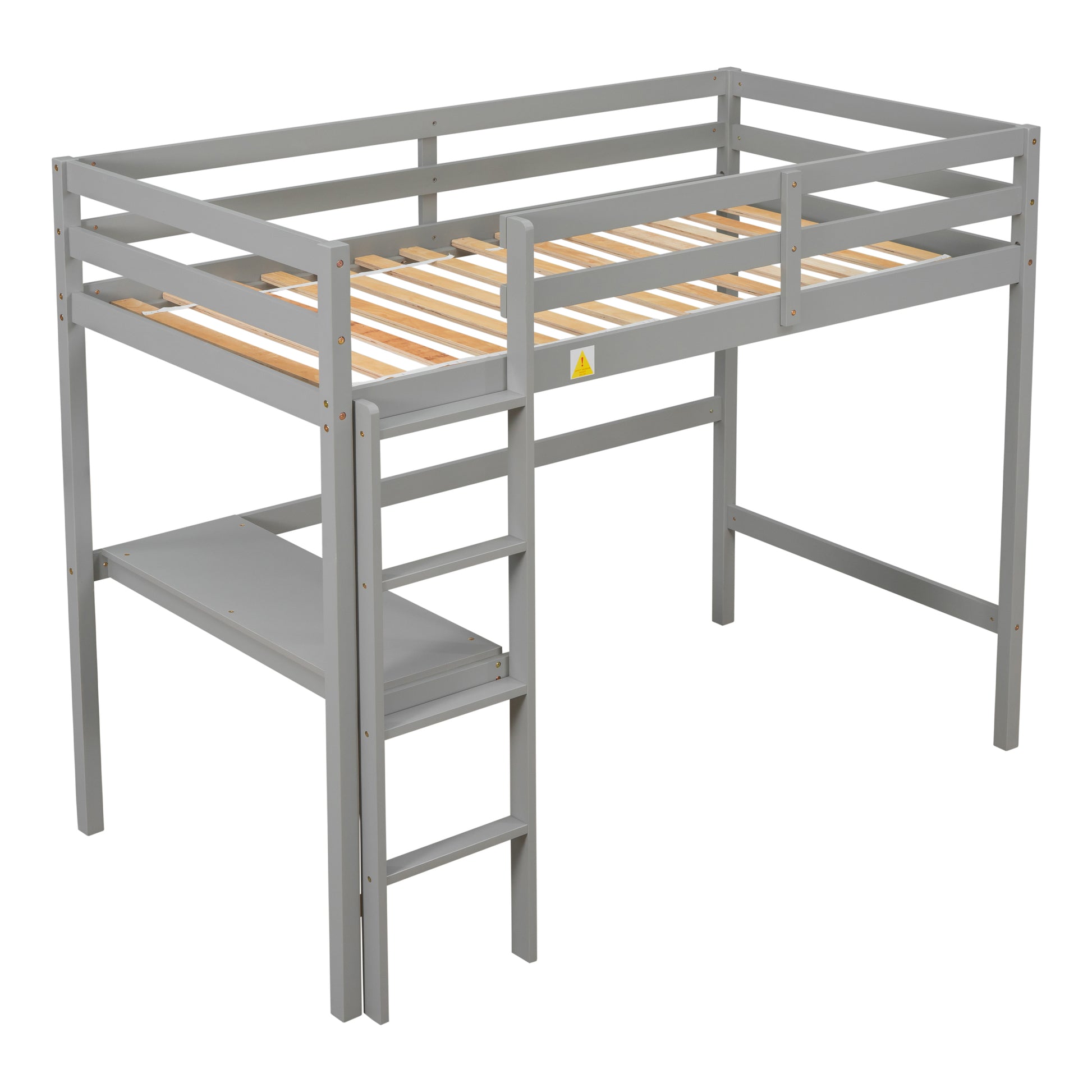 Twin Loft Pine Wood Bed With Built In Desk, Safety Guardrails, Ladder,Grey Old Sku:W50450910 Twin Grey Pine