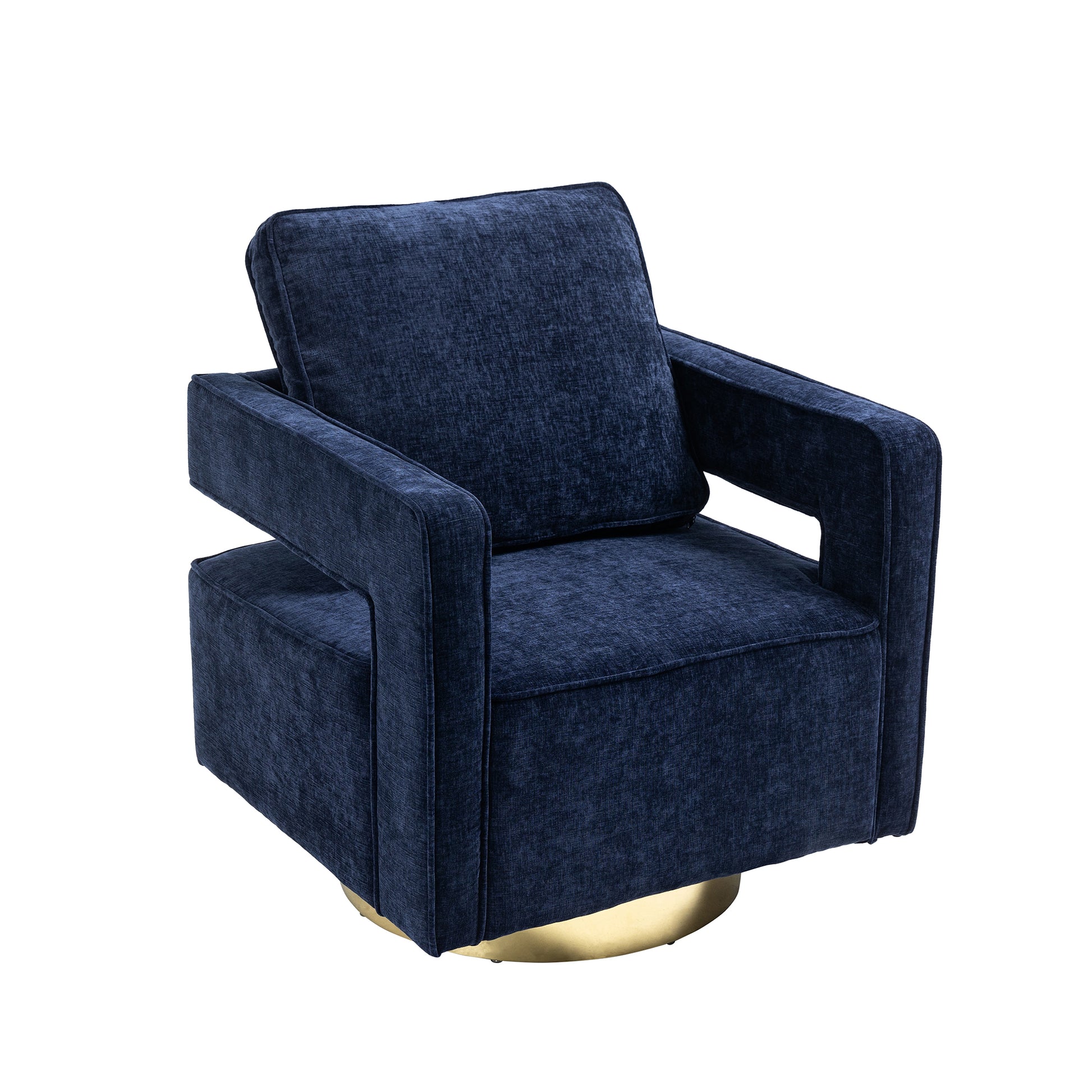 30.7"W Swivel Accent Open Back Chair Modern Comfy Sofa Chair With Gold Stainless Steel Base For Nursery Bedroom Living Room Hotel Office, Club Chair Leisure Arm Chair For Lounge Navy Chenille Navy