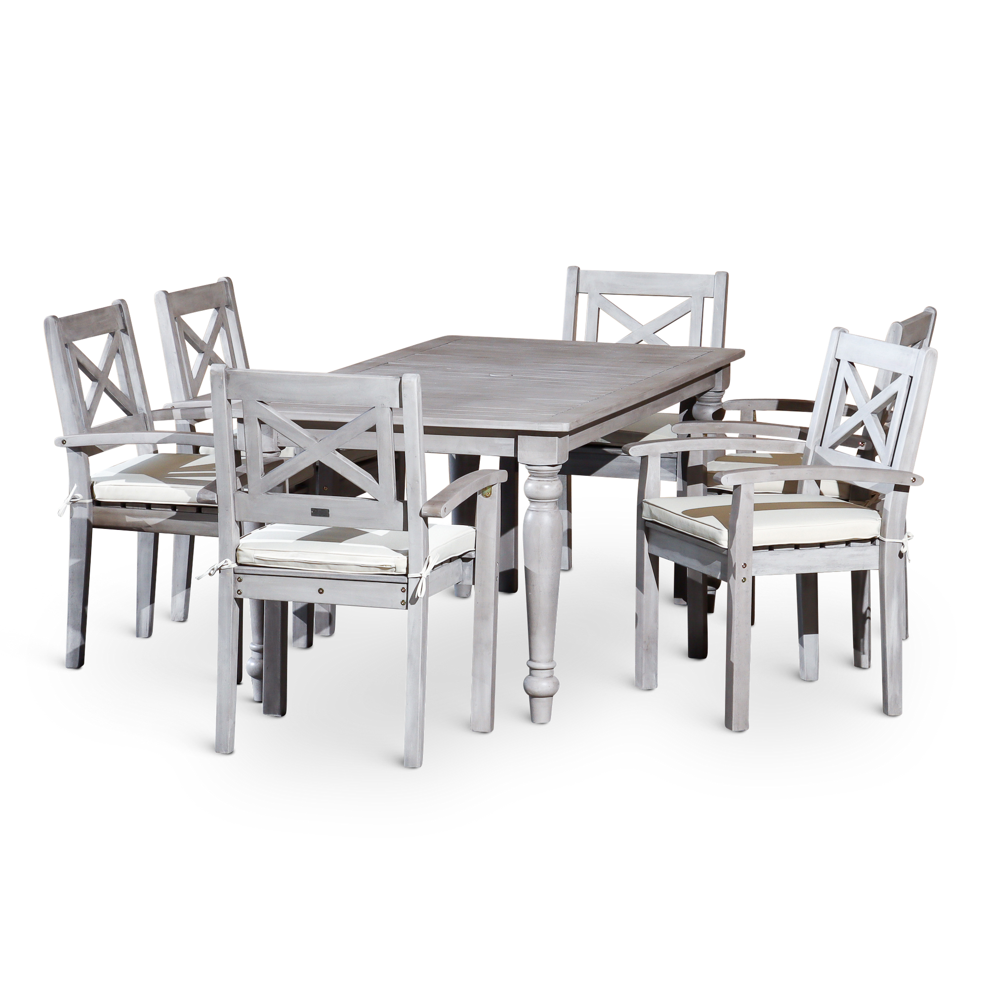 Rectangular 7 Piece Dining Set Silver Grey Solid Wood