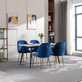 Modern Dining Chair Set Of 2, Woven Velvet Upholstered Side Chairs With Barrel Backrest And Gold Metal Legs, Accent Chairs For Living Room Bedroom,Blue Blue Foam Velvet