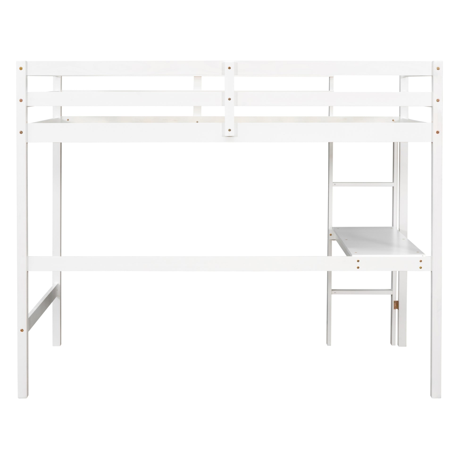 Twin Loft Pine Wood Bed With Built In Desk, Safety Guardrails, Ladder,White Old Sku:W50450911 Twin White Pine