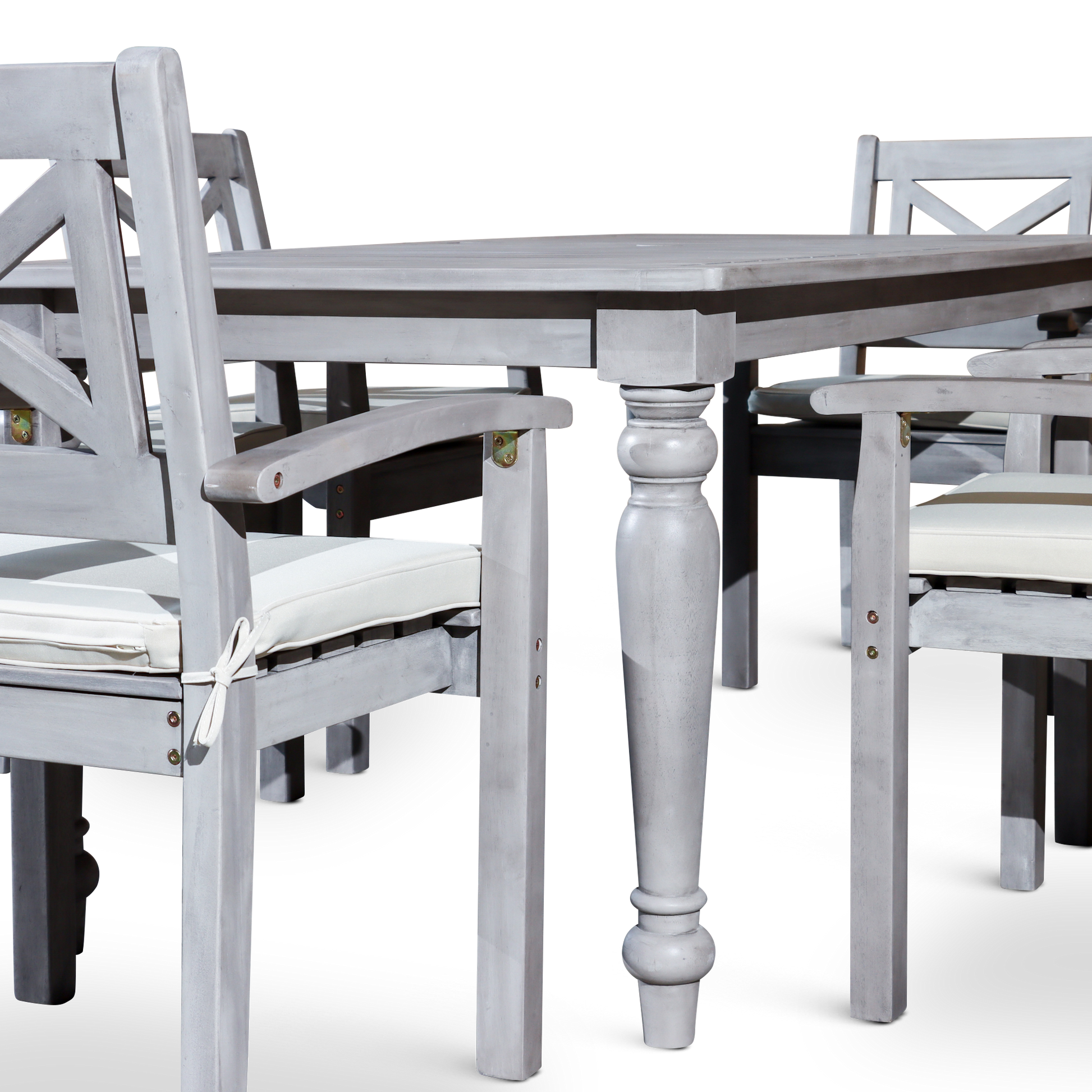 Rectangular 7 Piece Dining Set Silver Grey Solid Wood