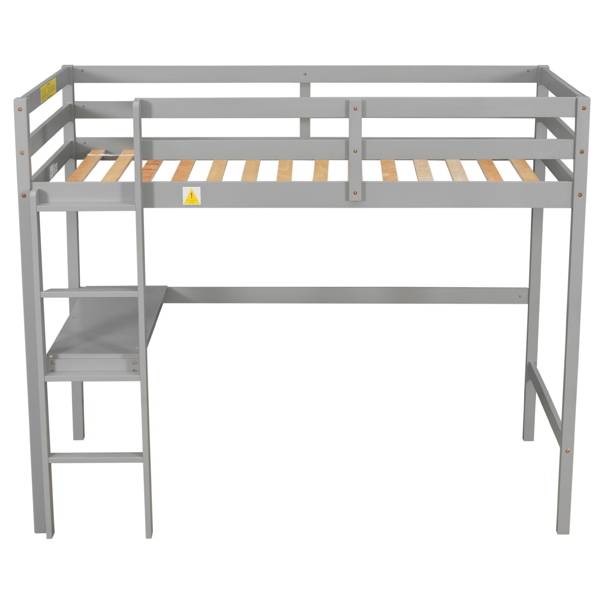 Twin Loft Pine Wood Bed With Built In Desk, Safety Guardrails, Ladder,Grey Old Sku:W50450910 Twin Grey Pine