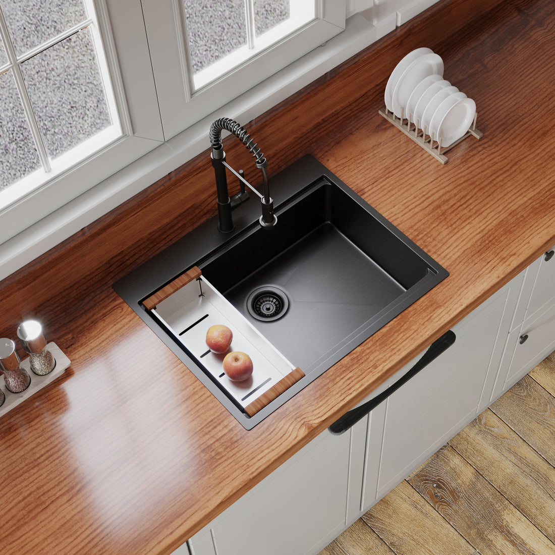 30" X 22" Black Drop In Kitchen Sink, 16 Gauge Stainless Steel Workstation Sink Antique Black Stainless Steel