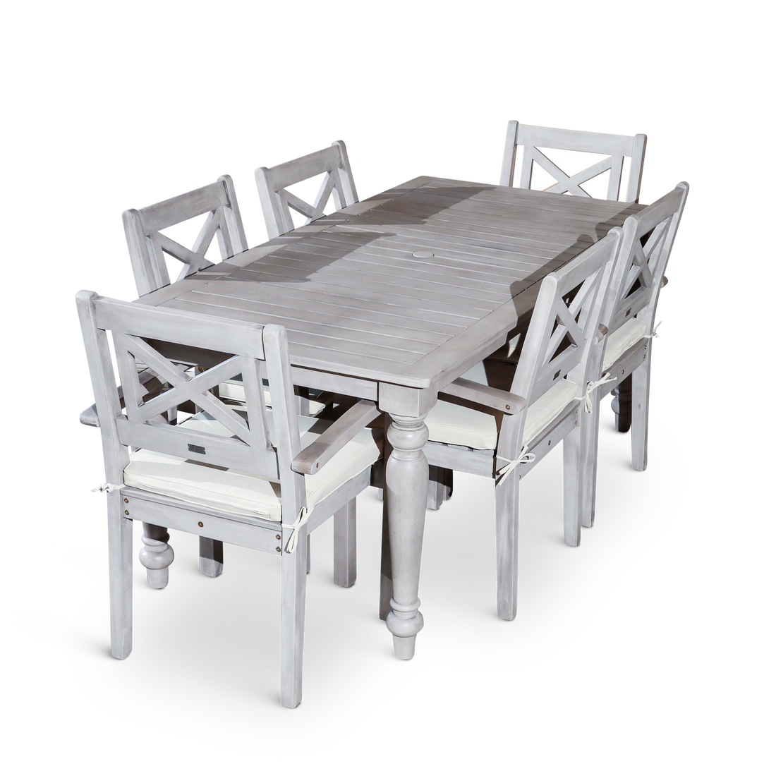 Rectangular 7 Piece Dining Set Silver Grey Solid Wood