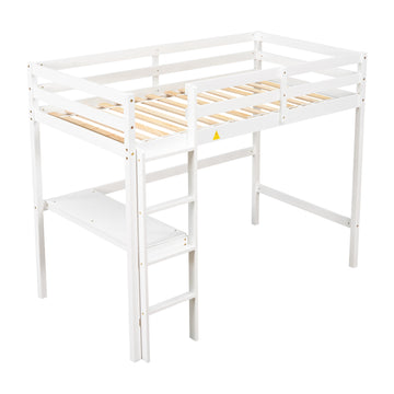 Twin Loft Pine Wood Bed With Built In Desk, Safety Guardrails, Ladder,White Old Sku:W50450911 Twin White Pine