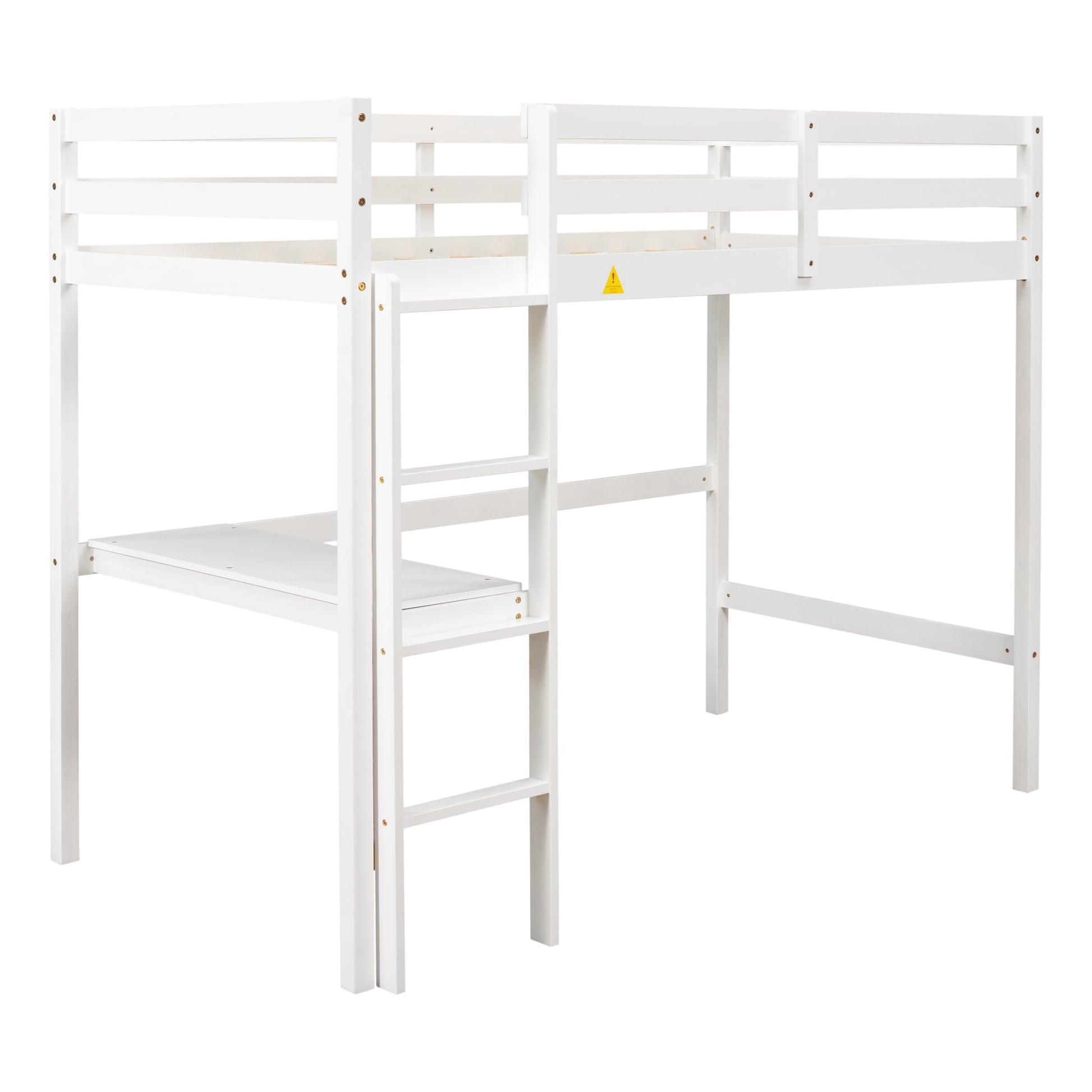 Twin Loft Pine Wood Bed With Built In Desk, Safety Guardrails, Ladder,White Old Sku:W50450911 Twin White Pine